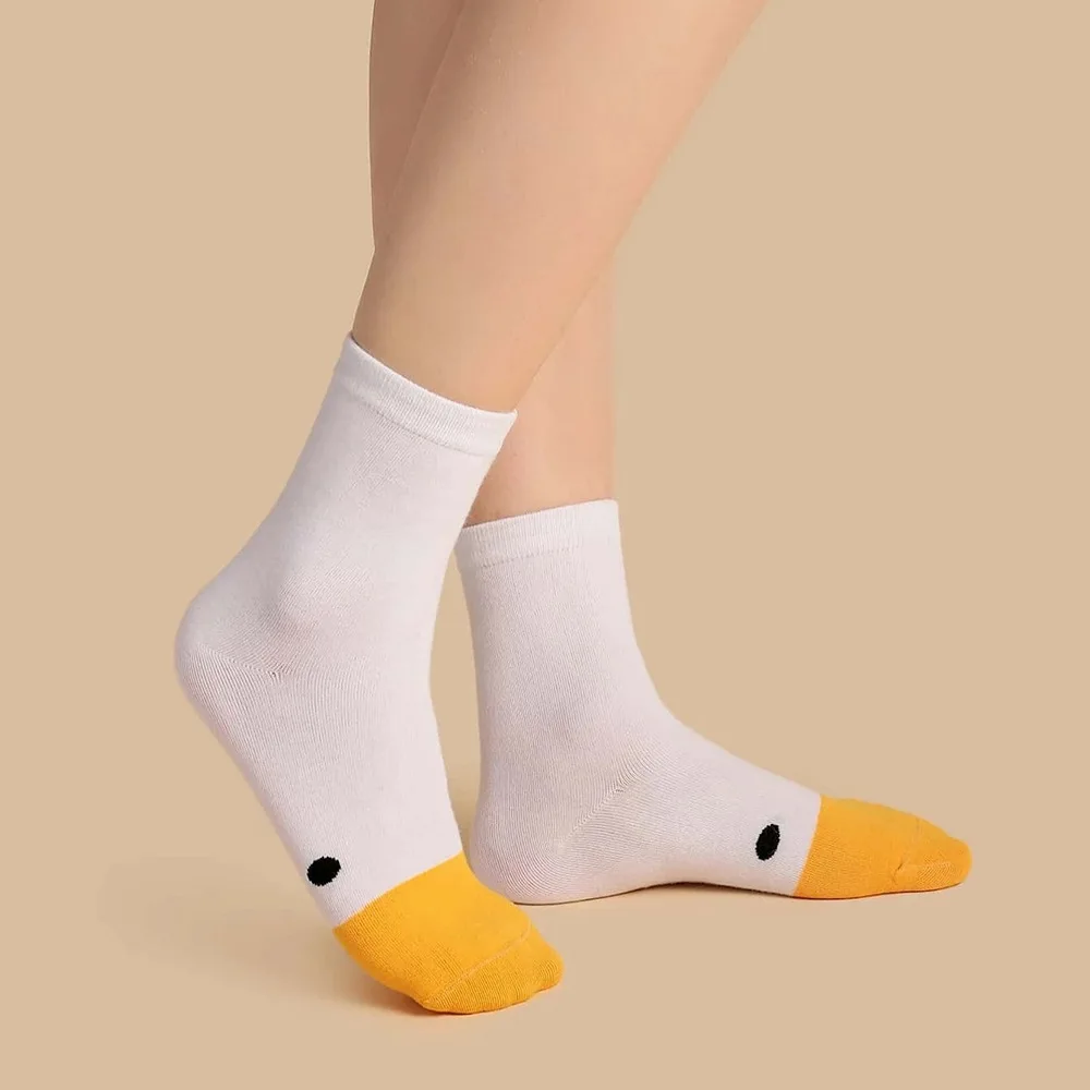 Women Socks Cotton Cute Kawaii Cartoon Duck Print Japonais Style Calcetines Mujer Hip Hop Funny White Harajuku Girls Gift Sox