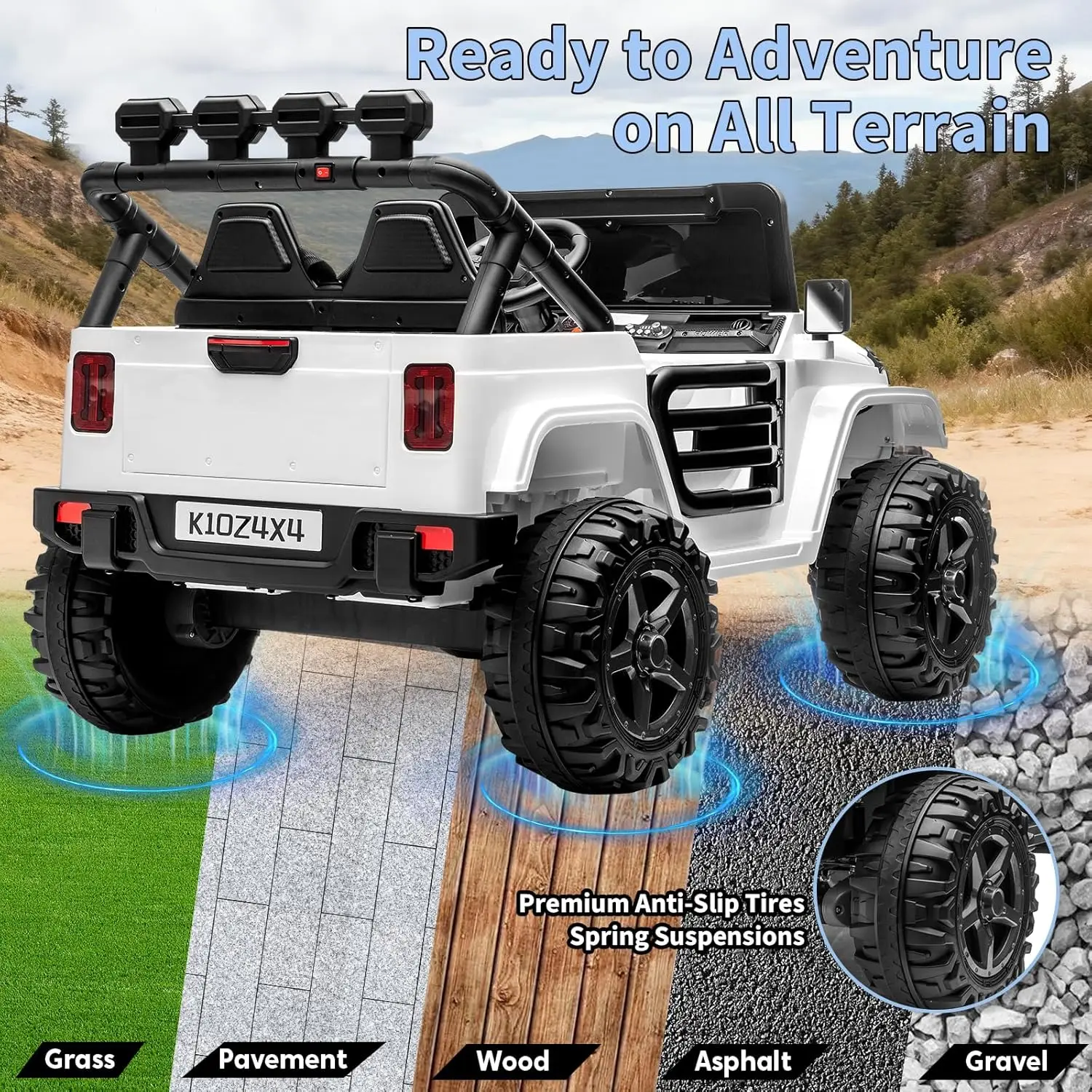 لعبة ركوب بمقعدين على سيارة للأطفال، شاحنة ركوب 24 فولت 4 × 4، مع تحكم للوالدين، 3 سرعات، سيارة كهربائية معلقة بأربعة عجلات للأطفال