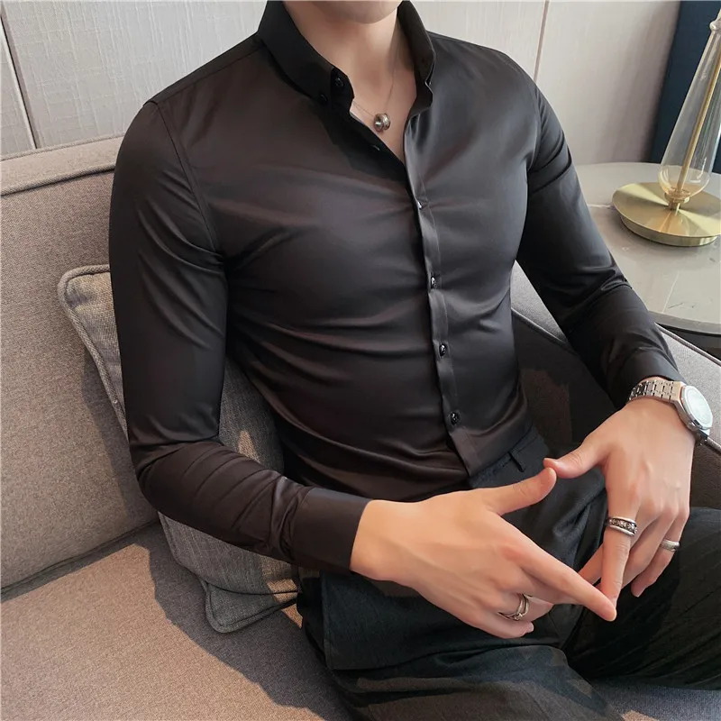 2023 High Quality Men\'s Long Sleeve Business Casual Solid Color Shirt Korean Slim Fit Social Party Shirts Plus Size 7XL 6XL