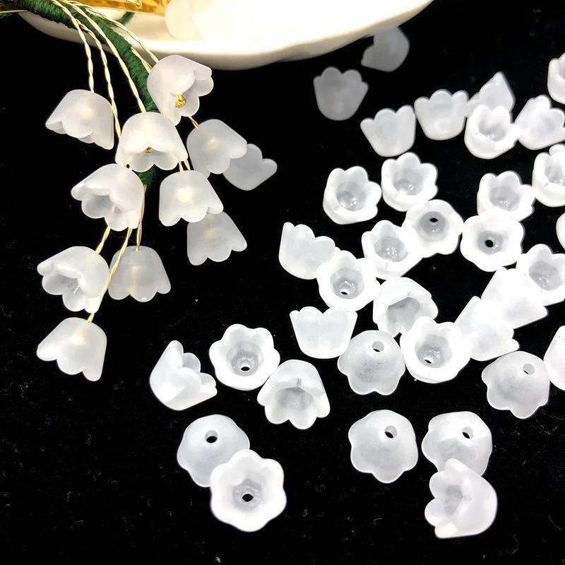 200pcs Transparent Acrylic Beads Tulip Flower Lily of The Valley for Jewelry Making DIY Bracelet Necklace