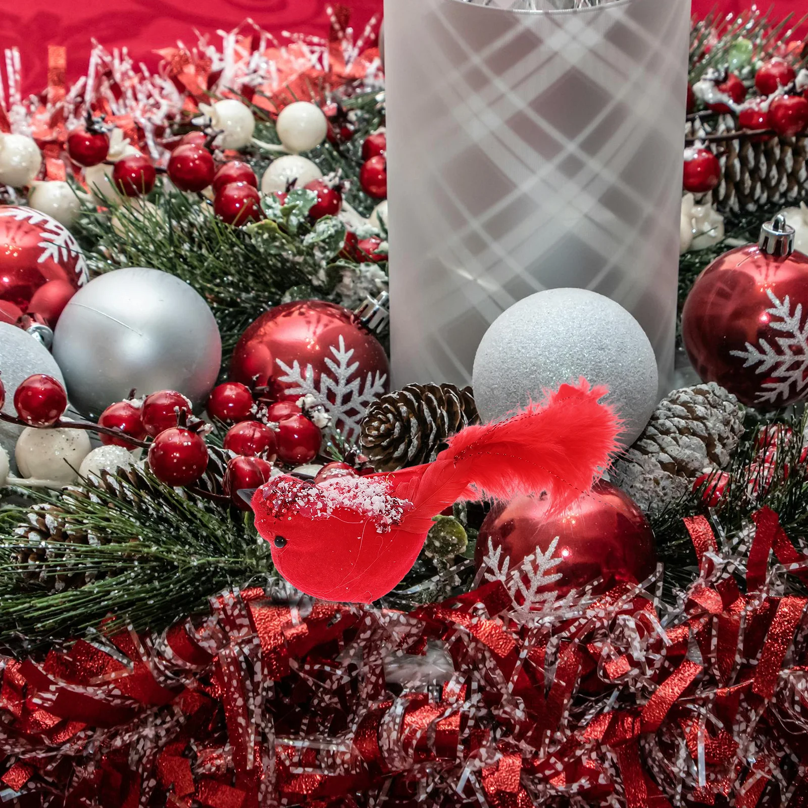 

12 Pcs Simulation Bird Decoration Red Christmas Ornaments Artificial Home Festive Snow Plumes Garden Statue Sculpture