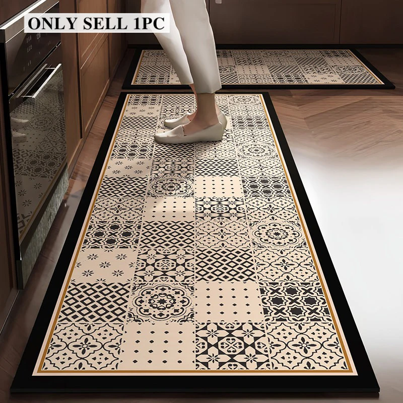 Kitchen Floor Mat Non-slip Oil-proof Carpet Long Pvc Waterproof Leather Rug American Style Home Decor Rugs Alfombras De Cocina