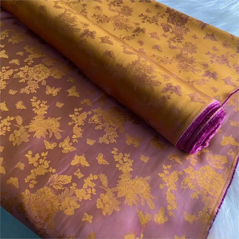 

28 momme beige woven jacquard satin silk fabric Sanbo new Chinese-style cheongsam with