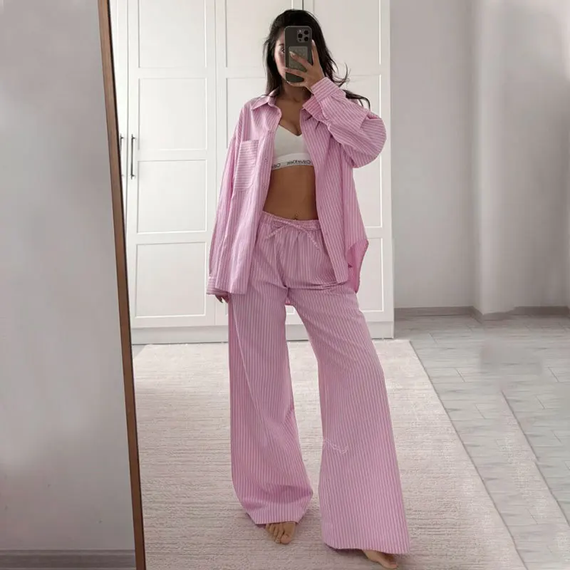 Moda azul impressão 2 peça define mulher outfit elegante manga longa único breasted camisas e cintura alta calças retas conjunto