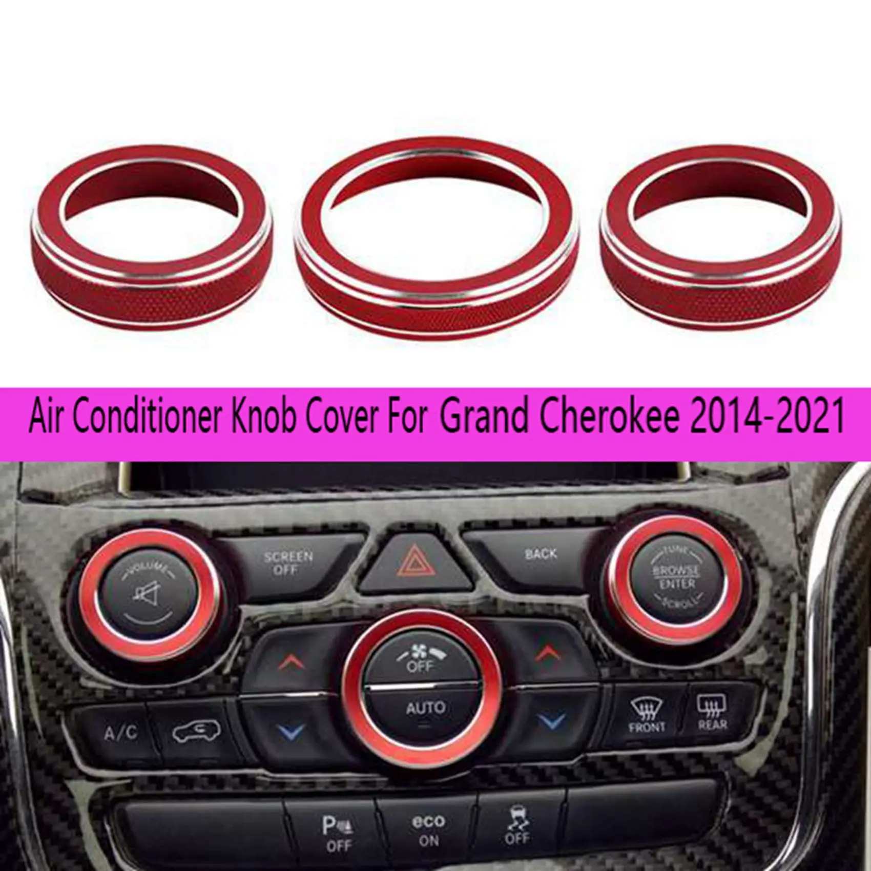 1Set Air Conditioner Knob Cover Volume Knob Cover For-Jeep Grand -Cherokee 2014-2021 Red