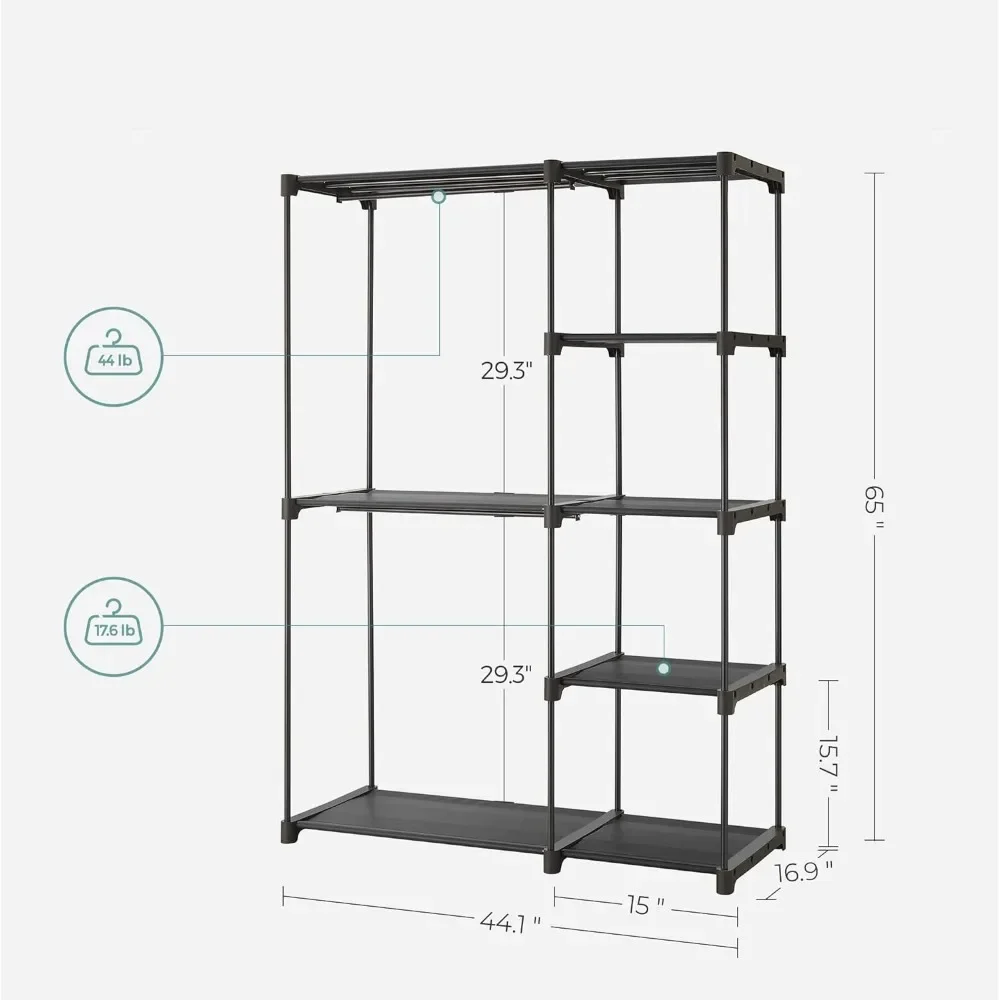 Clothes Rack, Stable Enough To Hold Up To 17.6 Lb Per Fabric Shelf and 44 Lb Per Hanging Rod, Coat Rack