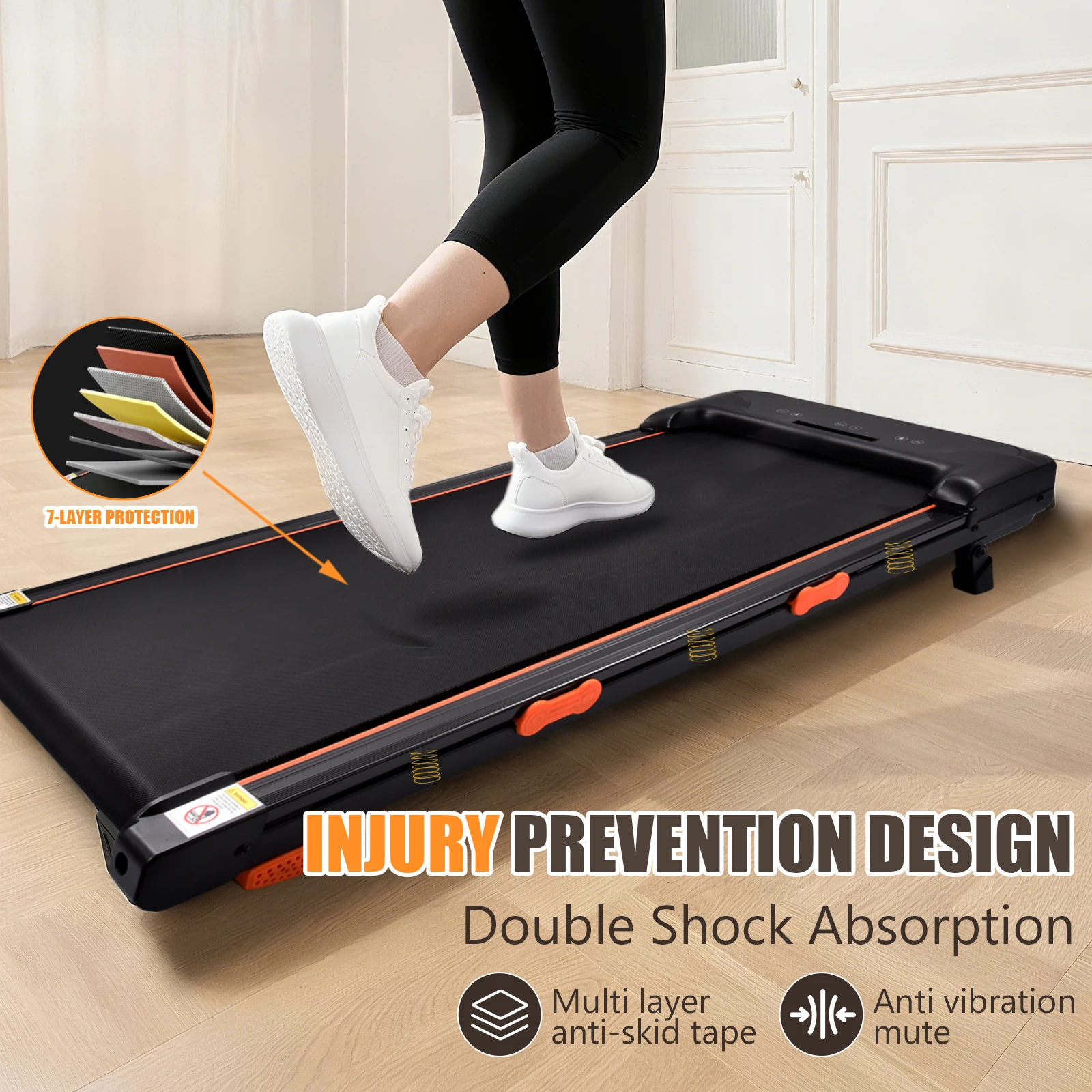 Laufband für unter dem Schreibtisch, LED-Anzeige, Tragfähigkeit 264,5 lbs, 1-8 km/h, leises Laufband mit Fernbedienung und App-Steuerung für Büro und Zuhause – Detail 12