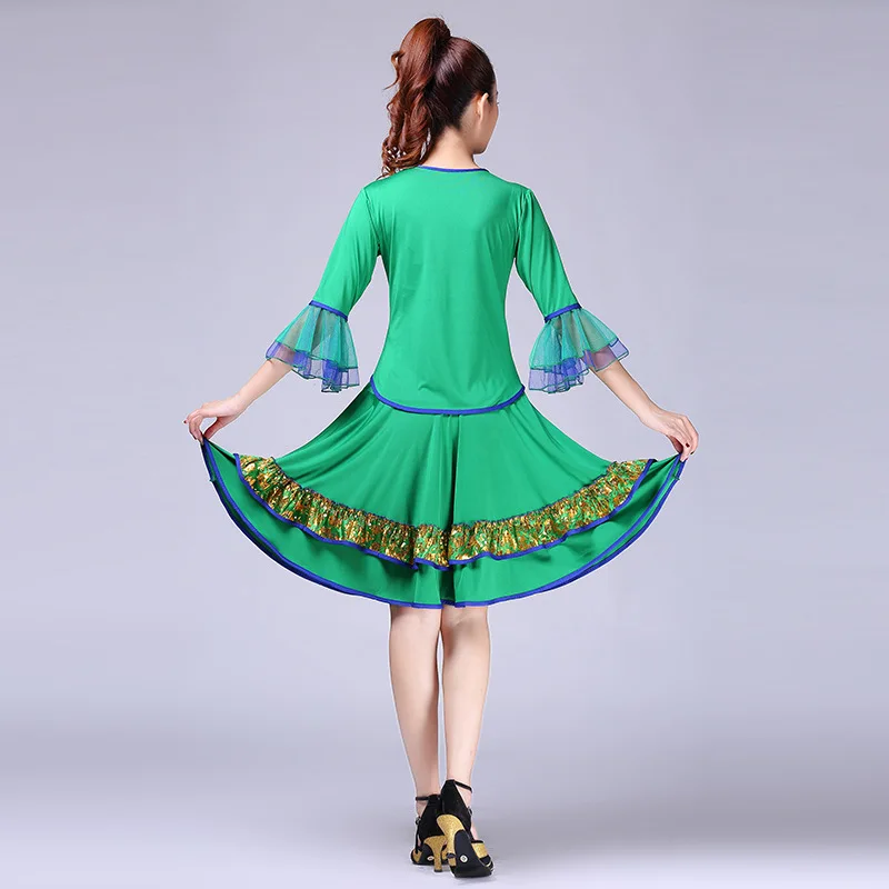 New Square Dance Set Women's Mid sleeved Performance Dress Tibetan Dance Dress Ethnic Style Flip Collar Performance Dress 181504