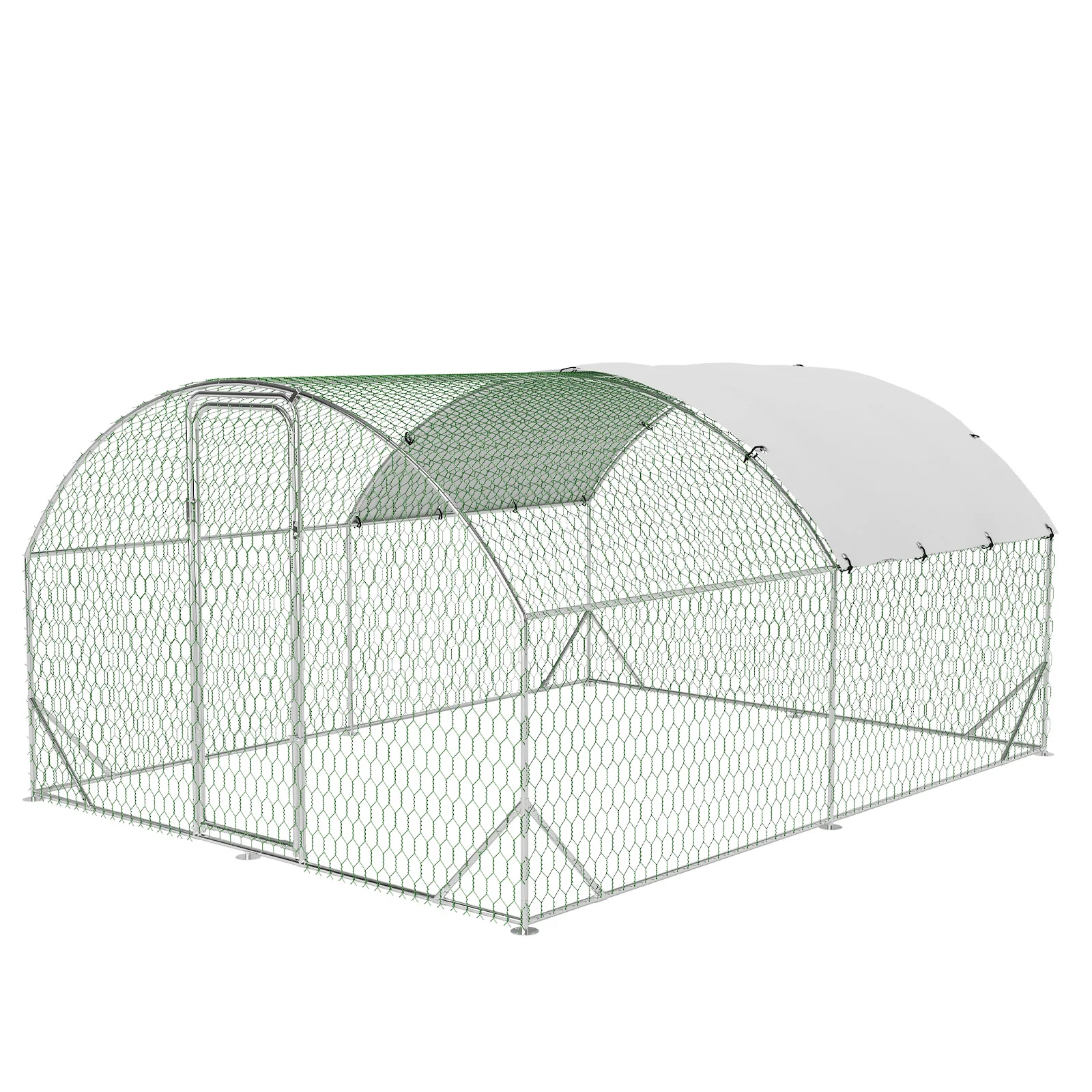 Metal Chicken Coop, Dome Chicken Coop with Upgrade Tri-Supporting, Chicken Run with Waterproof and Anti-UV Cover Chicken Coop