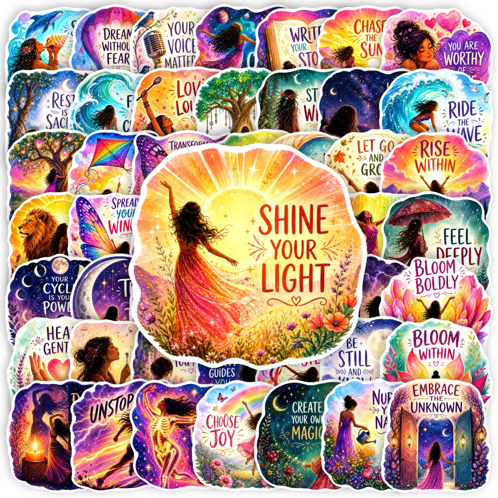 10/30/50PCS Positive Inspirational Stickers Motivational Quotes Woman Power Vinyl Decal for Laptop Luggage DIY Self‑love Sticker