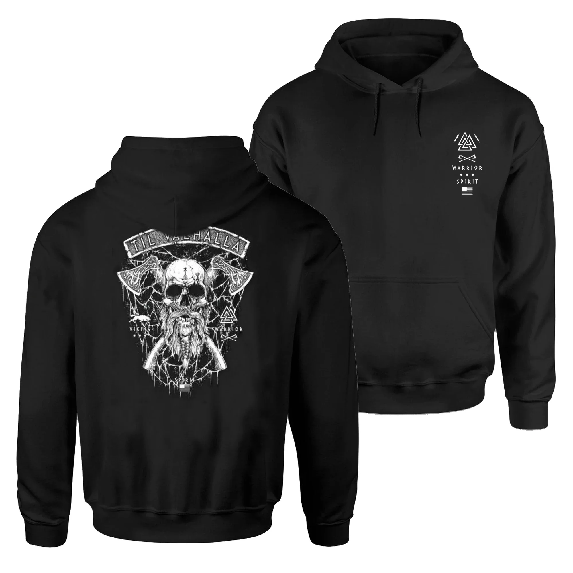 

Nordic Warrior Skull Crossed Axe Till Valhalla Grunt Pullover Hoodie 100% Cotton Comfortable Casual Mens Sweatshirts Streetwear