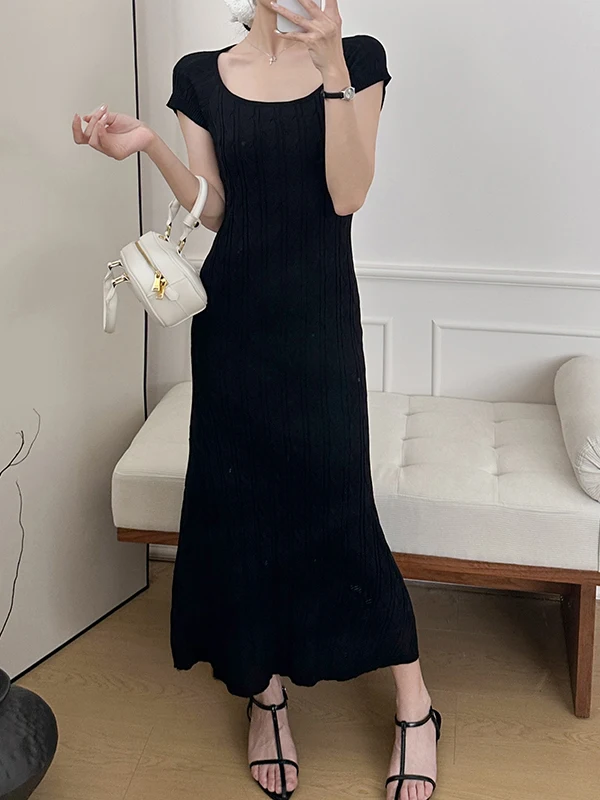 Pure Desire Sexy Square Ne ort Sve Knitted Dr Women's Summer High-End Slim Fit Midi Skirt Bodycon Dr