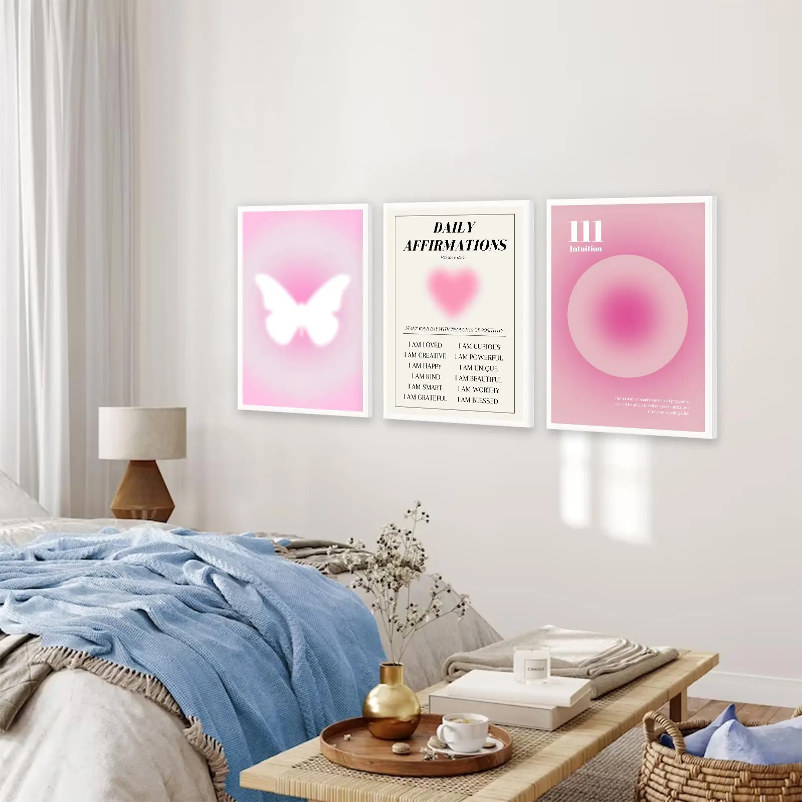 Abstract Aura Gradient Poster Daily Affirmation Spiritual Pink Butterfly Wall Art Canvas Painting Picture Aesthetics Room Decor