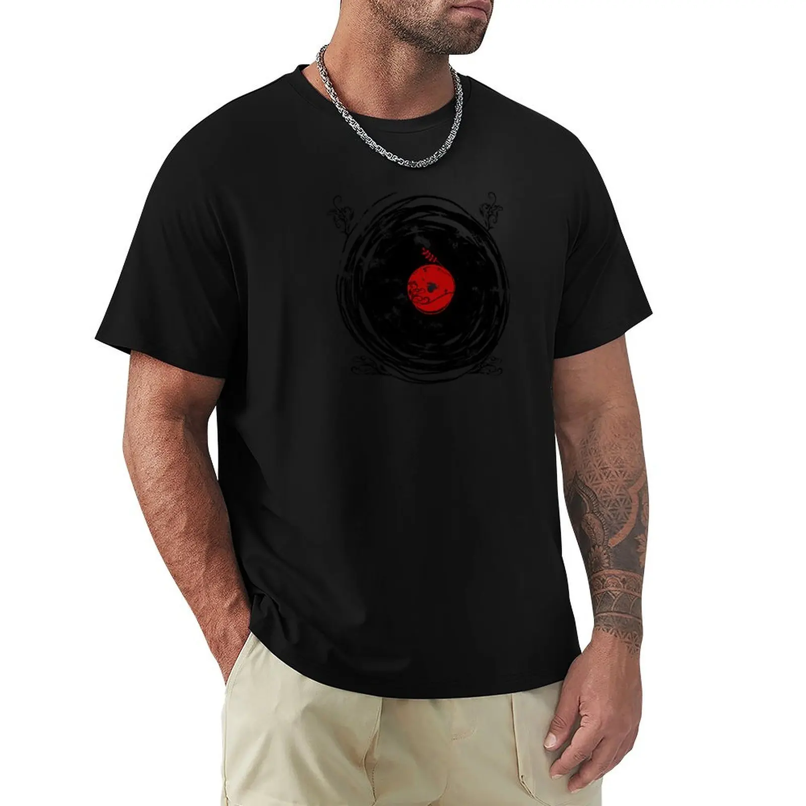 Enchanting Vinyl Records Vintage Twirls T-Shirt Anti-Fade Casual Tee Shirt