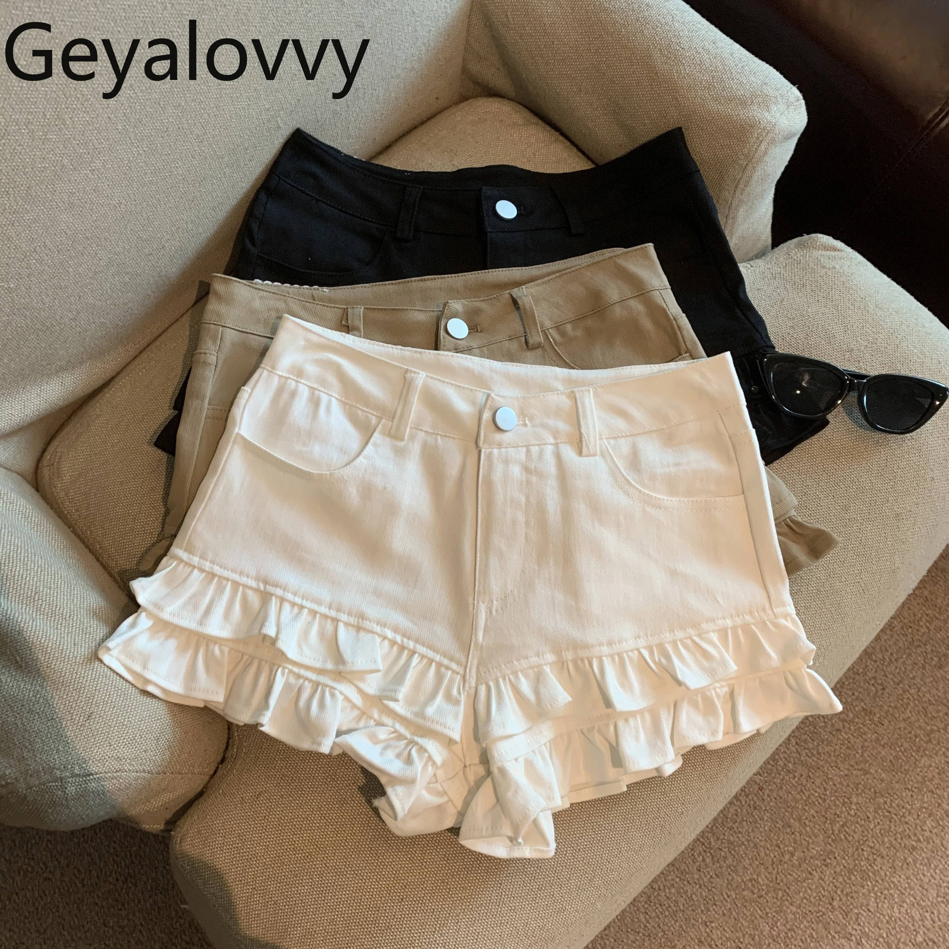 الحلو التوابل مزدوجة الدانتيل منخفضة الخصر الدنيم السراويل بلون ألف خط قصيرة السراويل الساخنة المرأة الصيف ضئيلة نحيل السراويل تنورة