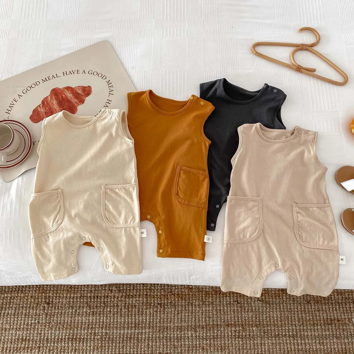 2024 Summer New in Kids Baby Girls Boys Casual Clothing Infant Toddler Sleeveless Solid Color Cotton Jumpsuits Newborn Romper