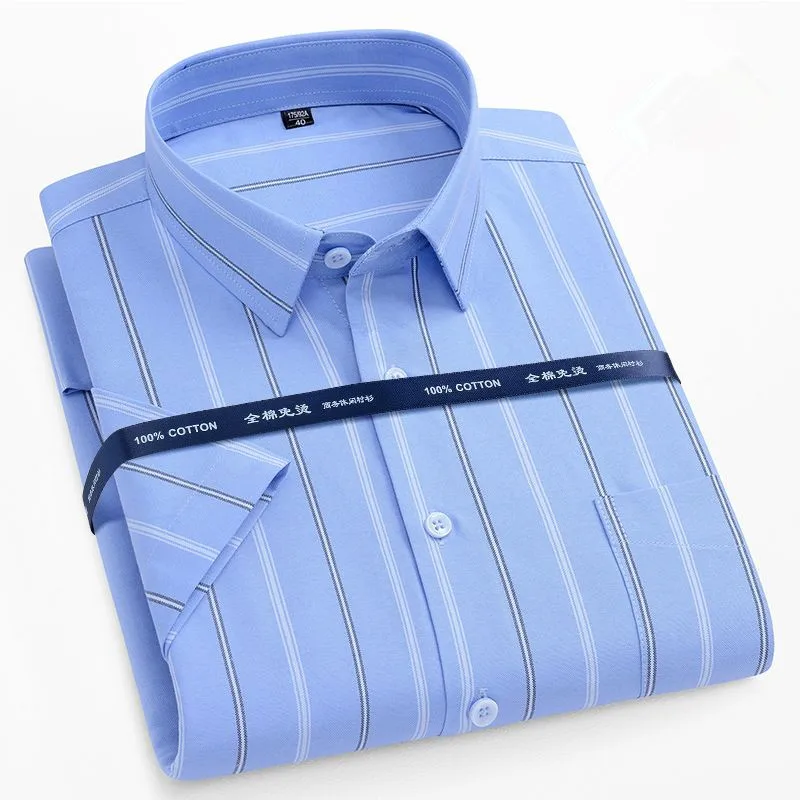 Plus 11XL 10XL 9XL 8XL 7XL Summer Shirt for Mens 100% Oxford Cotton Short Sleeve Stripe Solid Casual Business Slim Fit Buttoned