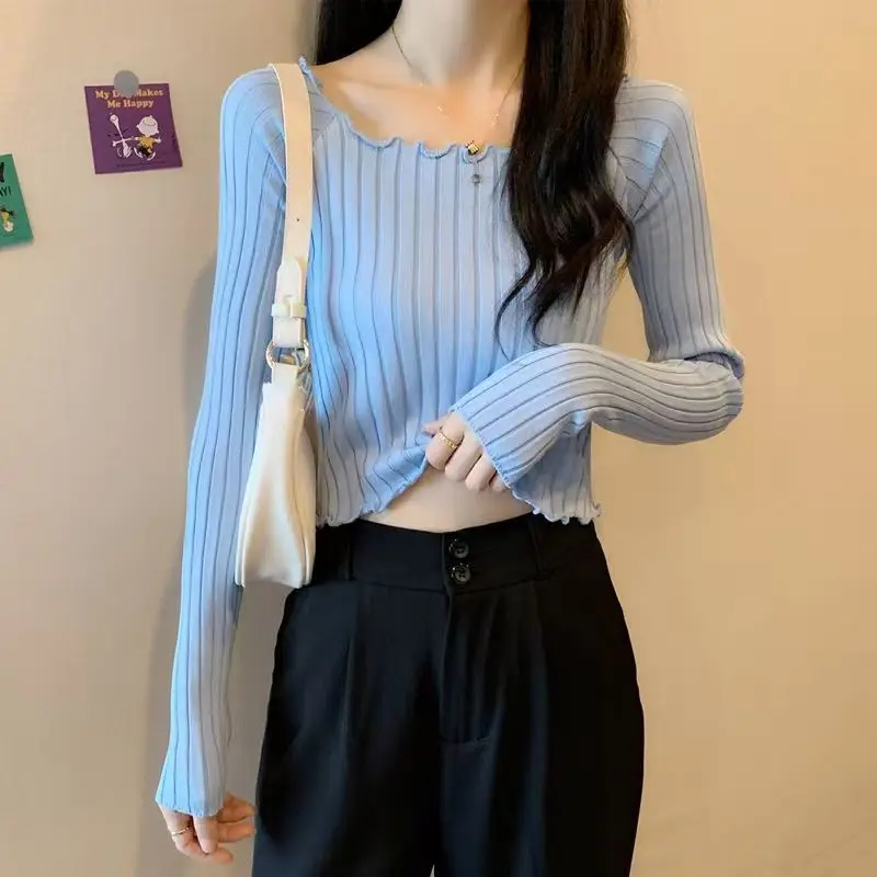 

Chic Short Sleeve Women's Knitted Sweater Inner Wear Thin Style Early Autumn New Arrival Sweet Fashion Korean Loose Fit Long ...