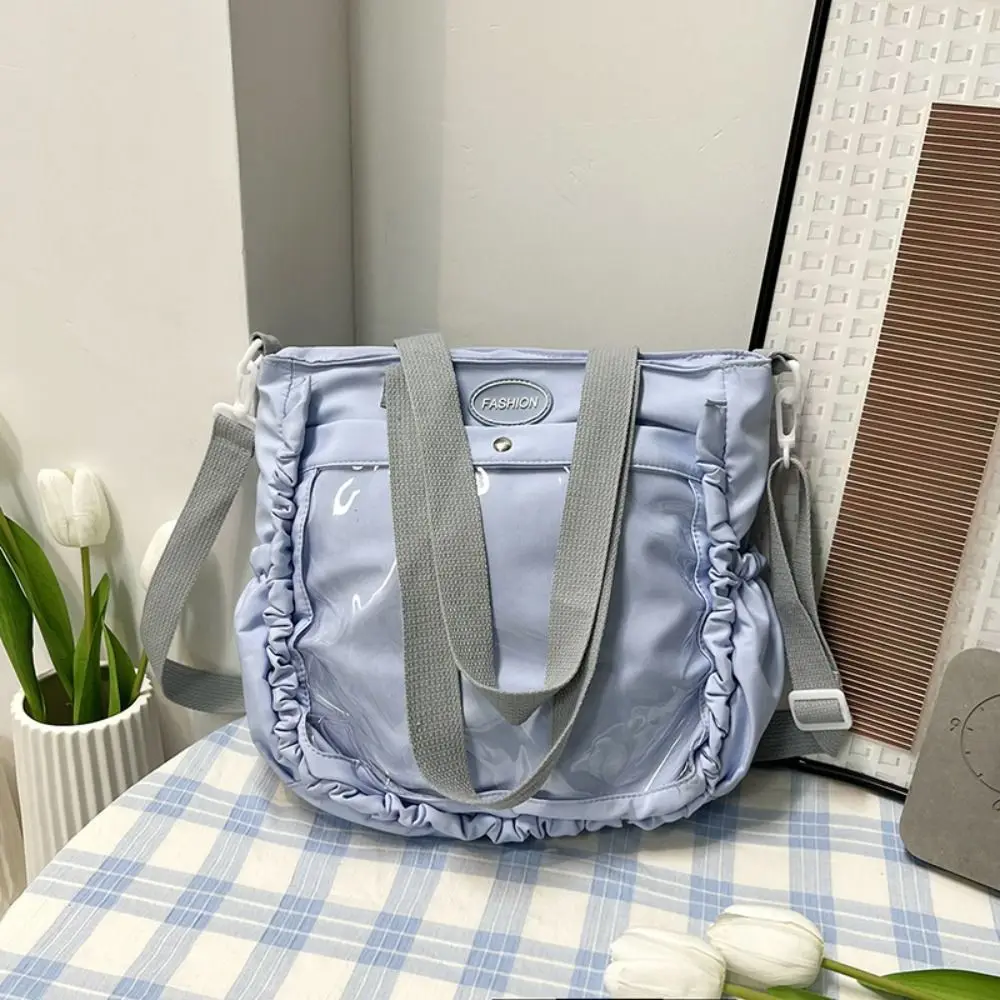 Tas Tote Kanvas Nilon Ruffles Itabag Transparan PVC Fashion Tas Sekolah Siswa Tampilan Lencana Gaya Jepang