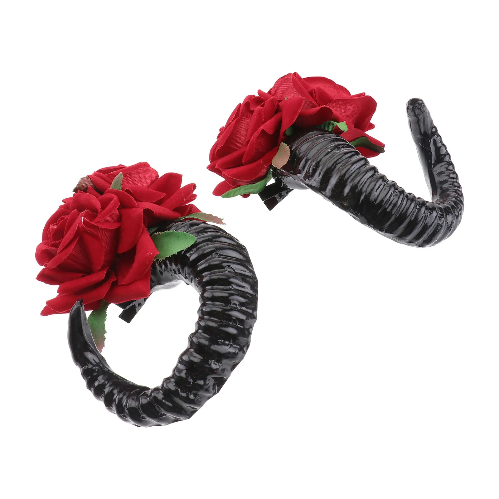 

2pcs Simulation Rose Hairpin Artificial Halloween Kids Horn Hair Accessories Party Flower Stylish Cosplay Festival