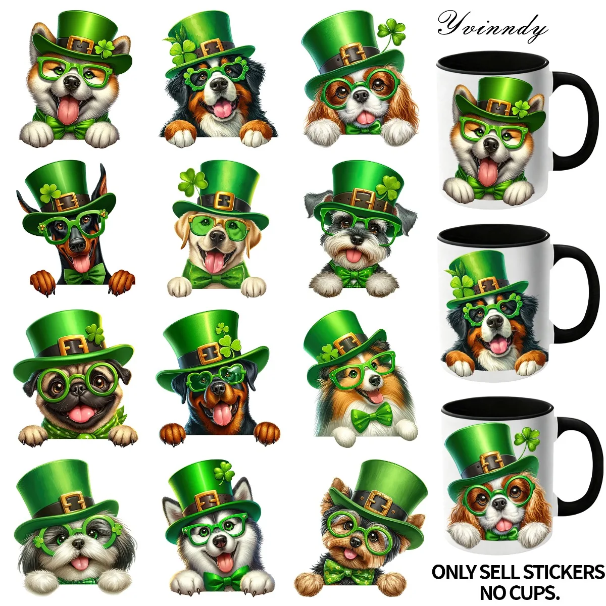 

Набор из 12 наклеек для стеклянных банок с изображением маленьких собачек, весело度во проведших День Святого Патрика, УФ DTF