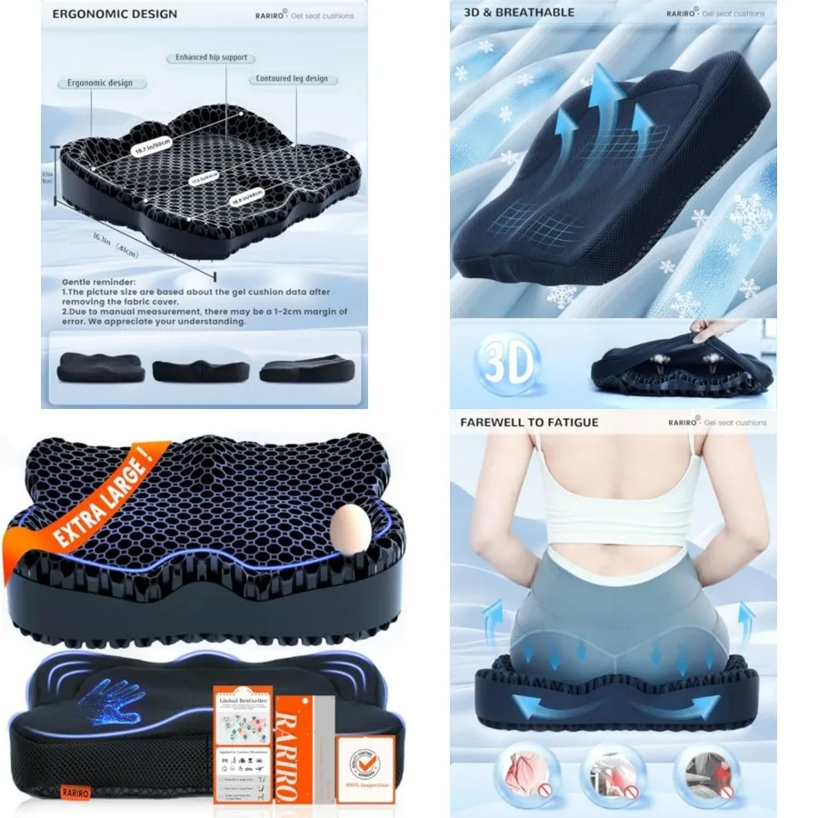 

Gel Seat Cushion for Long Sitting Enlarged and Thickened,Cooling Pressure Relief Seat Cushion for Wheelchair, Driving, Kayak, O