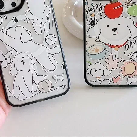 Funda magnética de acrílico para teléfono, carcasa blanca para iPhone 12, 13, 14, 15, 16 Pro Max, 16 Pro Max