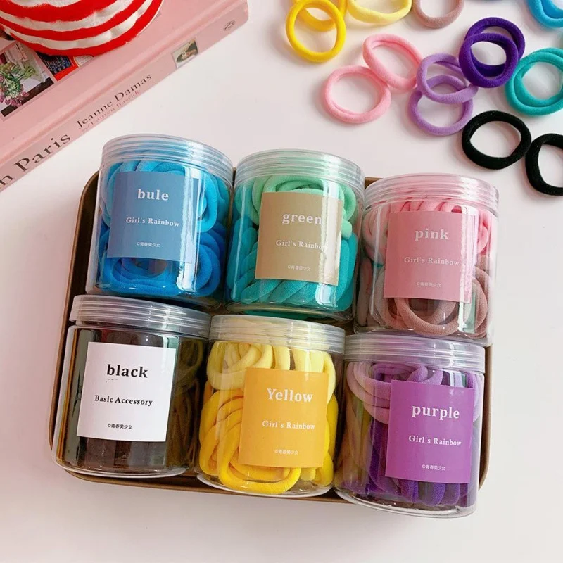 50PCS/set Girls Gradient Color Seamless Rubber Band Candy Color High Elasticity Hairtie Hair Accessories