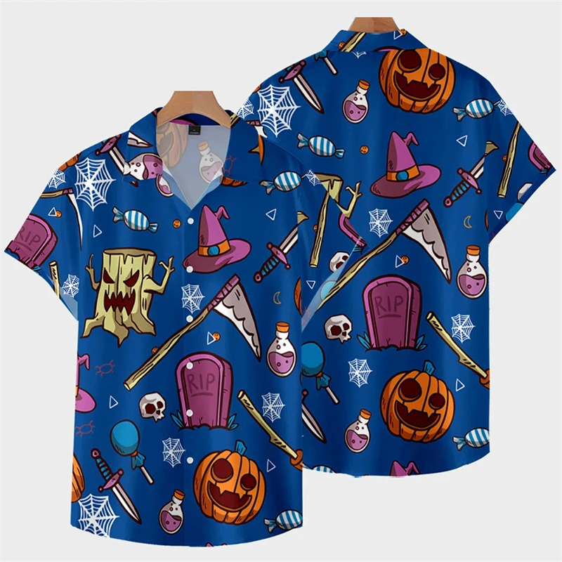 Terror Pumpkin 3D Print Hawaiian Shirt Man Women Halloween Pretty Clothes Mens High Fashion Clothing Party Funny Shirts Y2k Tops