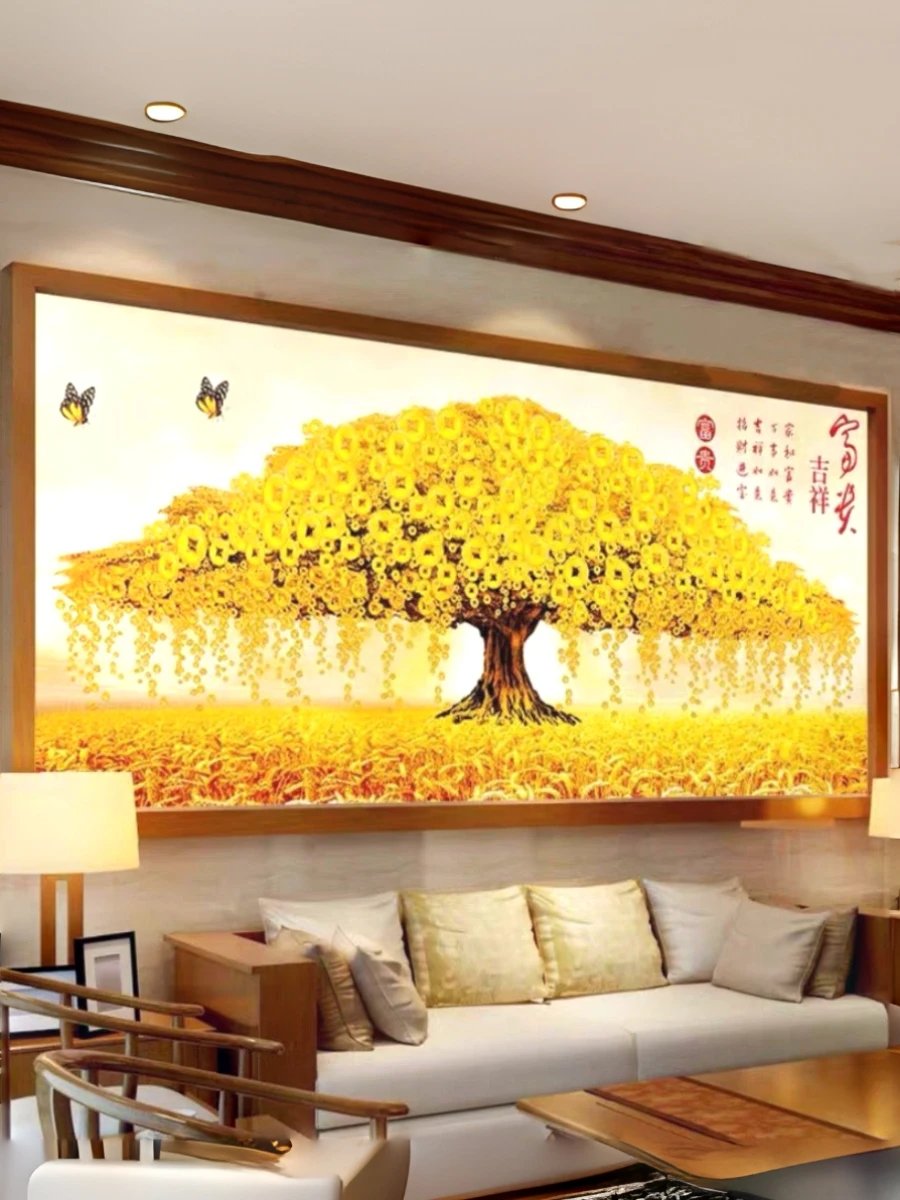 

High-End Diamond Painting Cross Stitch 2025 New Model Living Room Landscape Gold Tree Diamond Handmade Stick-On Decal