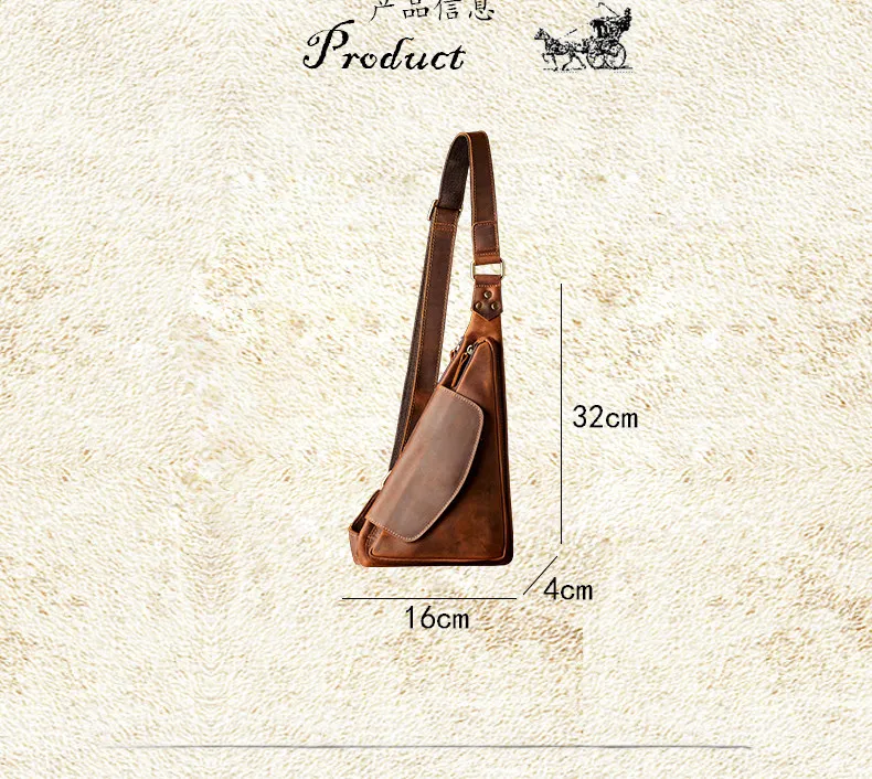 2081 Crazy Horse Leather Personalized Retro Breast Bag First Layer Cowhide Oblique Backpack Men's Bag Genuine Leather Shoulder