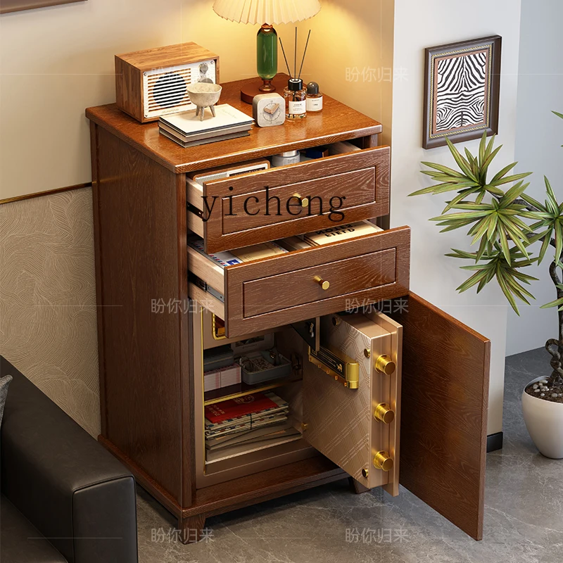 c-1 solid wood bedside table, safe, integrated small locker, household with fingerprint password, anti-theft safe