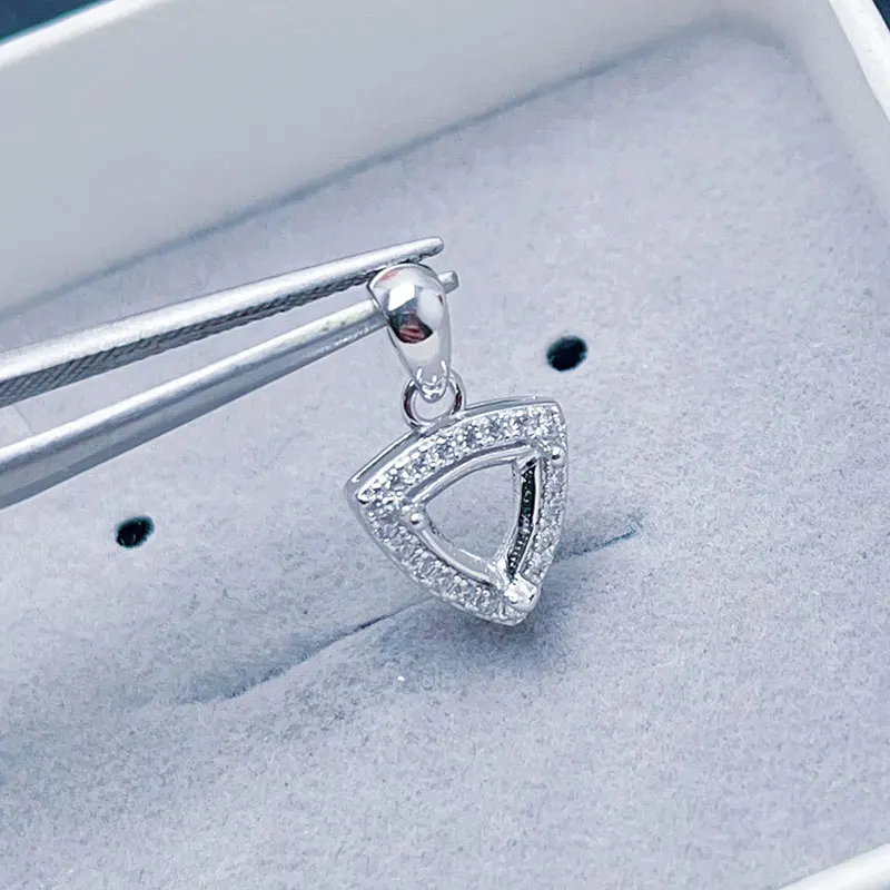 18k Gold Plated 925 Silver Pendant Setting 6mm Triangle Gemstone Pendant Setting Silver Jewelry DIY Supplier