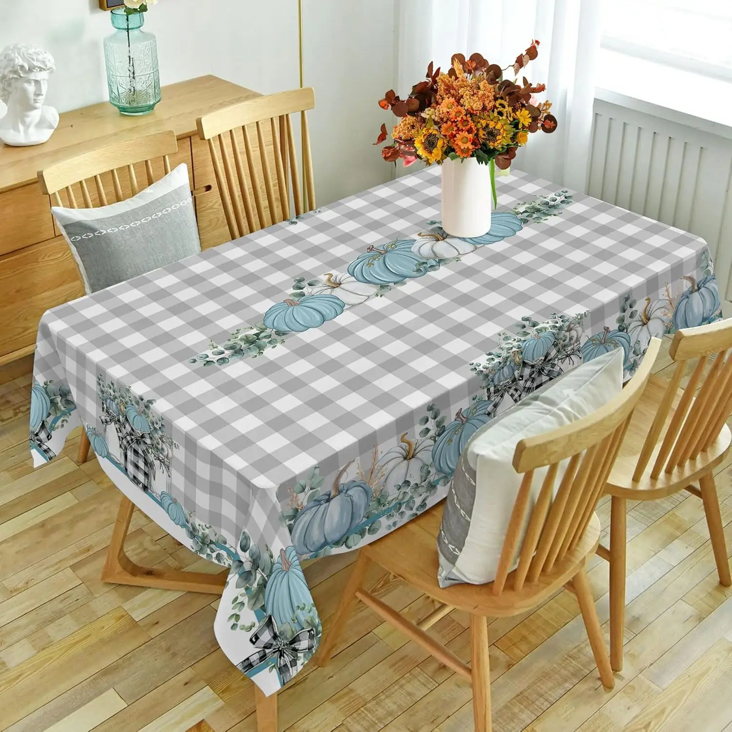 2026 Fall Harvest Blue Pumpkinsc Check Rectangle Tablecloth Party Decor Reusable Dining Tablecloth Thanksgiving Decoration