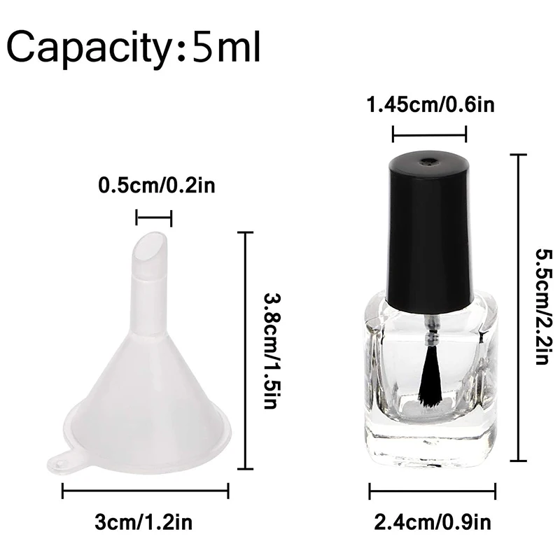 20PCS Empty Nail Polish Bottle 5ml Refillable Clear Glass Bottles Vials Container with Soft Brush Cap Funnels Set for Women/Girl