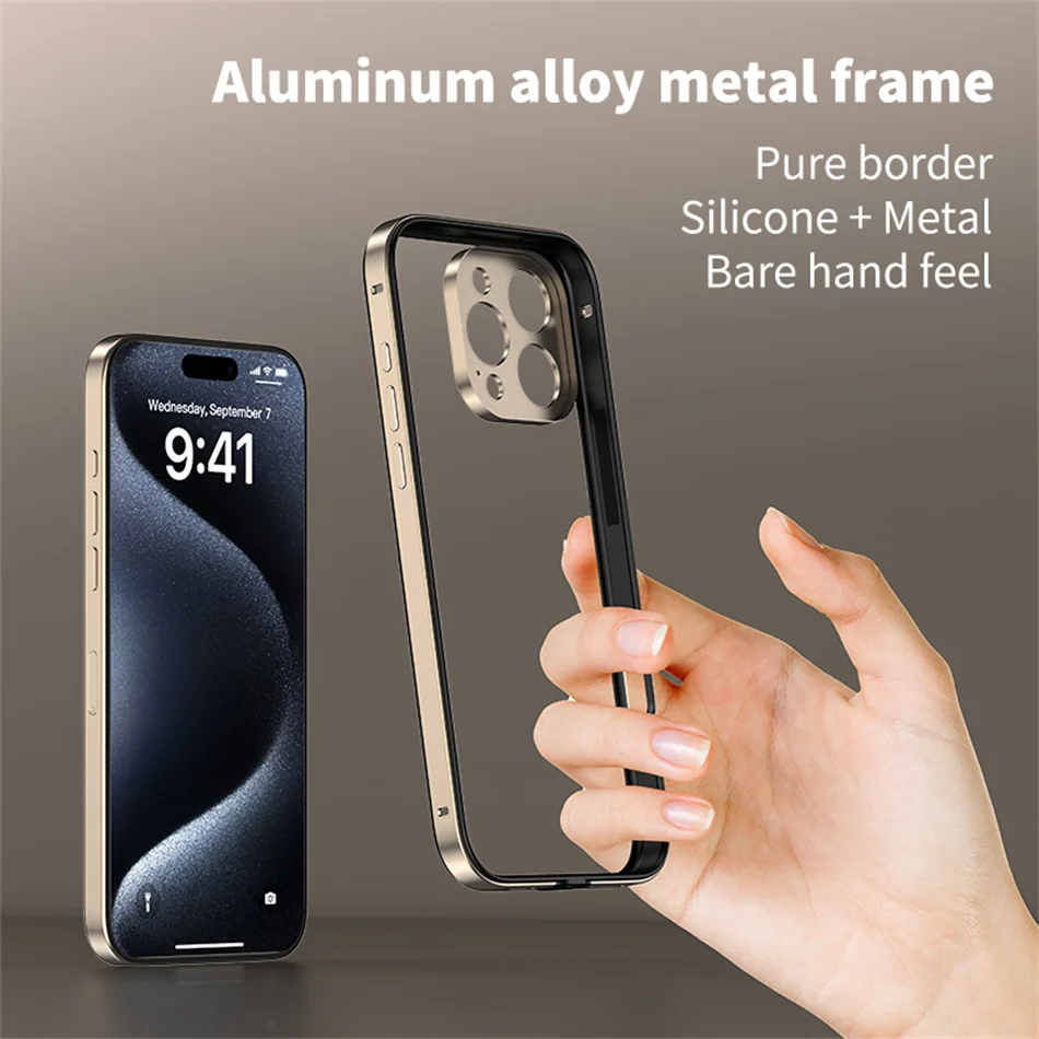 Luxury Aluminum Metal Light Frame For iPhone 13 14 Plus 15 16 Pro Max Bumper Case Ultra Thin Desert Gold Alloy Lens Protective