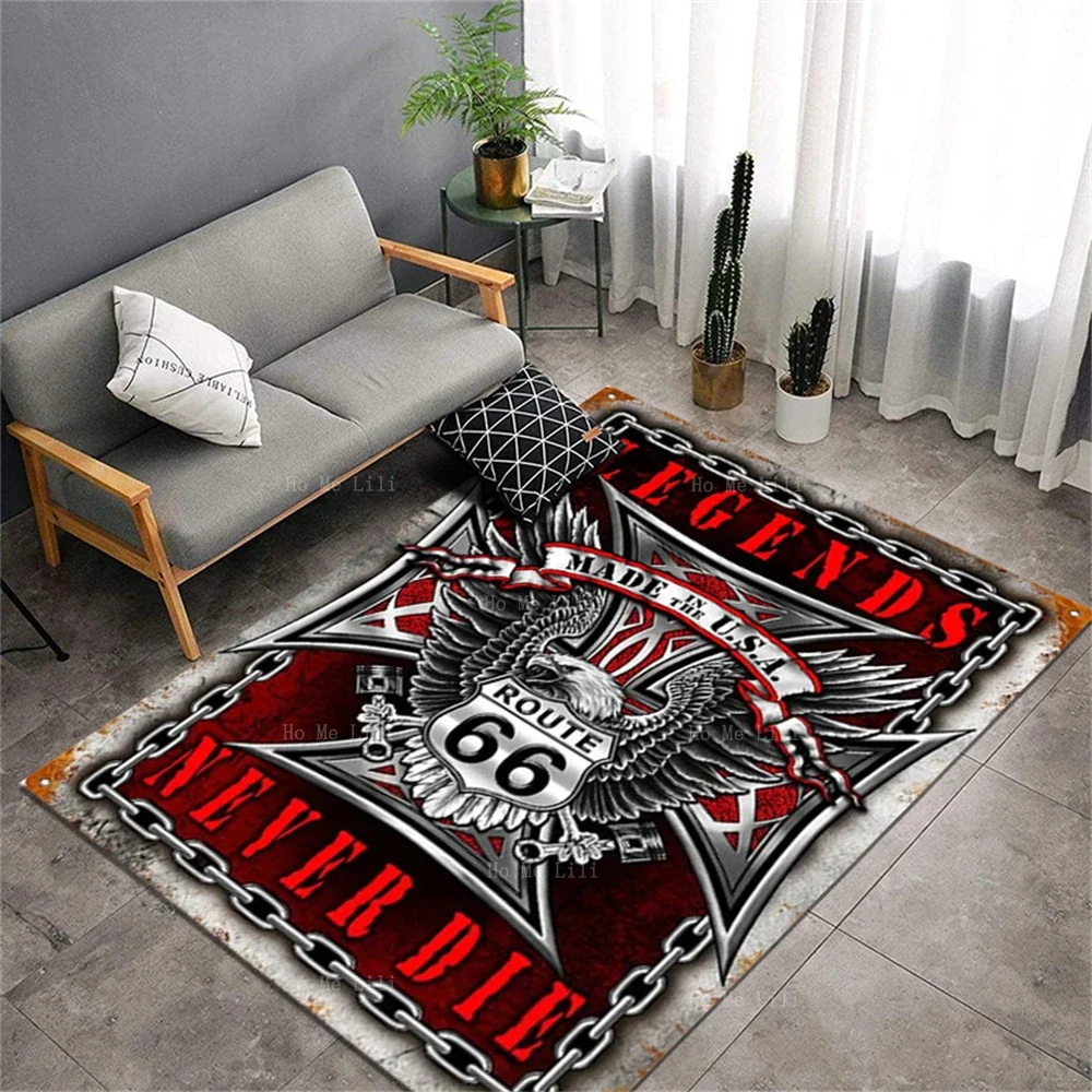

Металлический налет с изображением легенды орла никогда не умирает Route 66, классический фланелевый ковер, напольный Декор