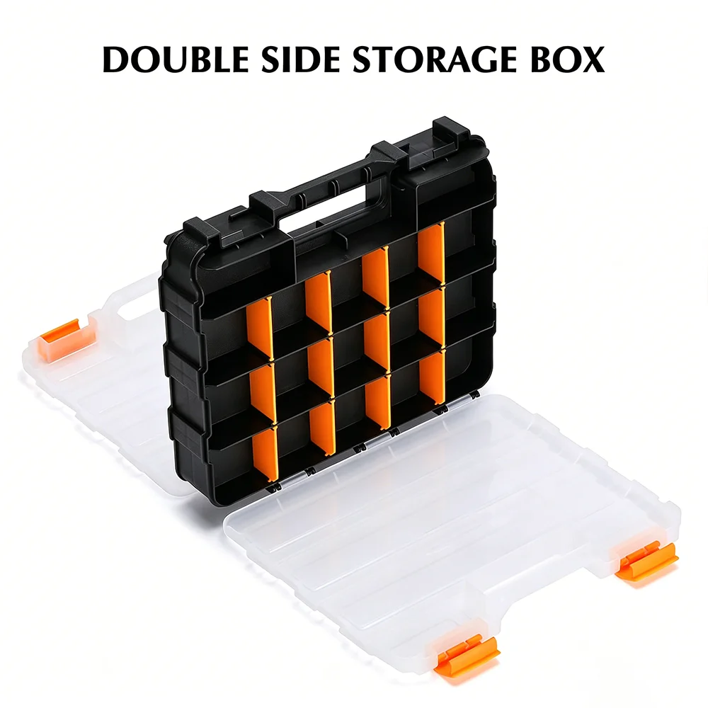 34 Slots Double Sided Hardware Tool Storage Box Removable Divider Small Parts Organizer Case Portable Plastic Parts Container