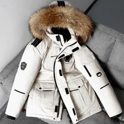 Winter Mens Down Jacket 90% White Duck Down Parkas Coat Mid-length Fur Collar Male -30 Degree Keep Warm Thicken Snow Overcoats