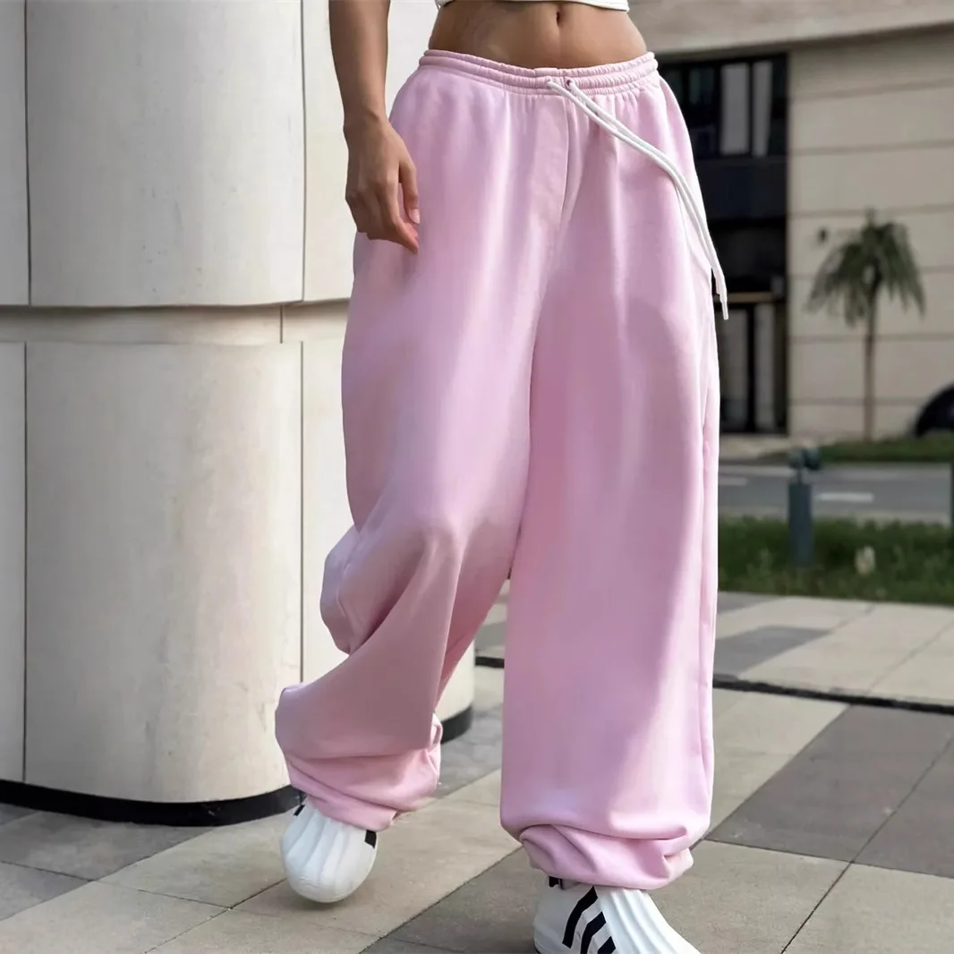 2025 Autumn New Casual Women's Street Style Strap up Pants y2k Loose Fashion Waist Wide Leg Pants for Women
