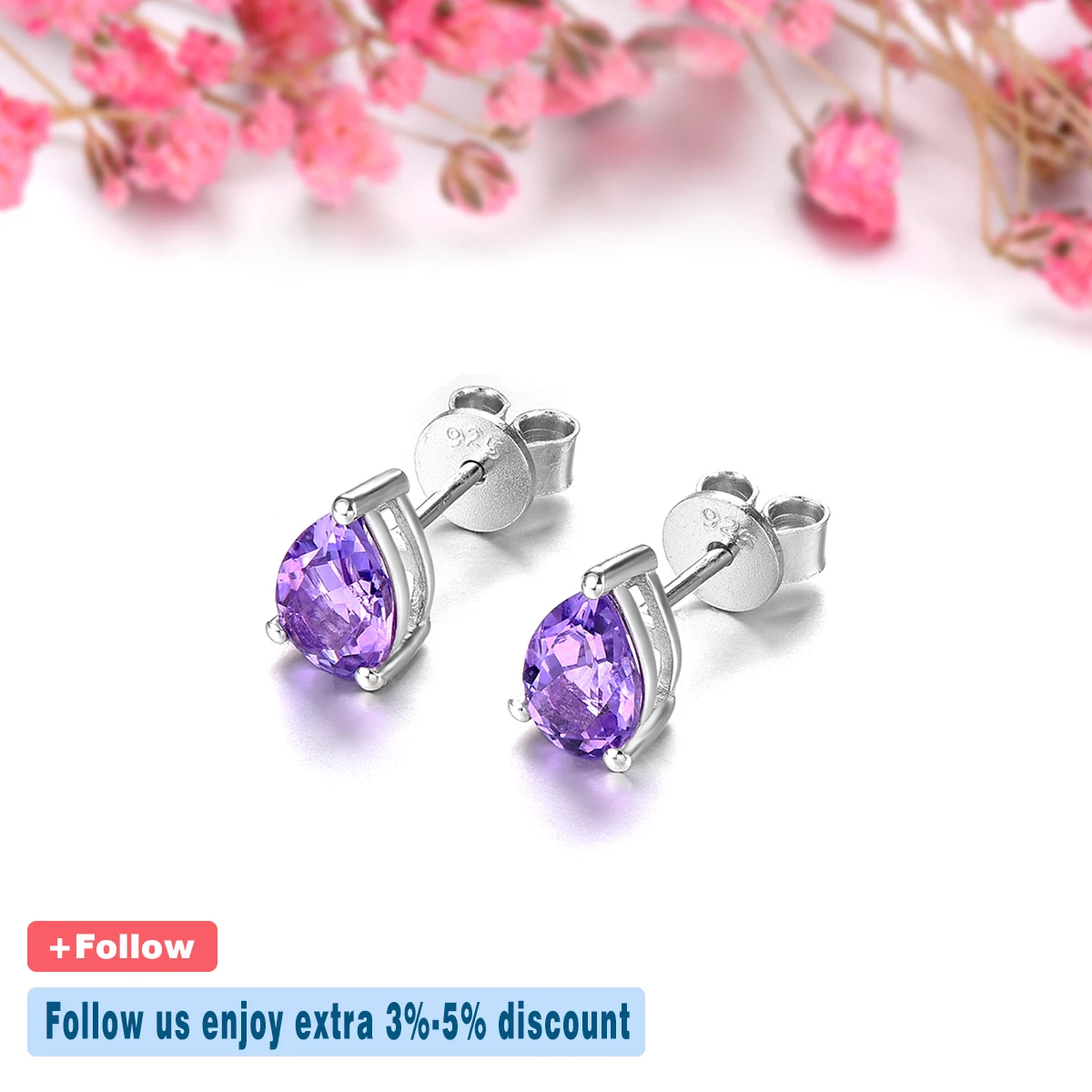 Natural Amethyst Sterling Silver Stud Earring 1.2 Carats Genuine Purple Crystal Classic Simple Design S925 Fine Jewelry