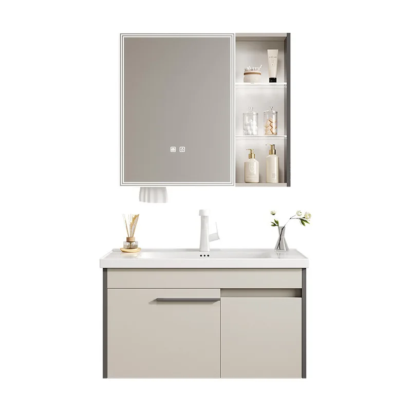 

Bathroom Cabinet Vanity With Ceramic Sink Furniture Combination Smart Mirror Cabinet Lacquered Luxury Floating Type Basin Sink
