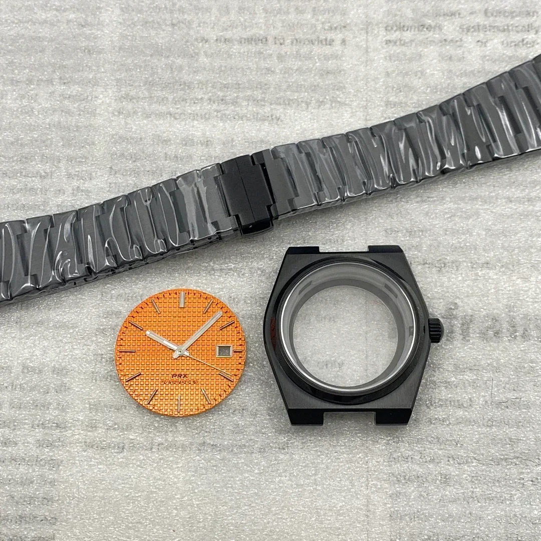 スーパープレーヤーストラップセット,nh35と互換性のある黒いケース,自動巻きムーブメント,底部から透明なサファイアガラス,prx40mm,新品