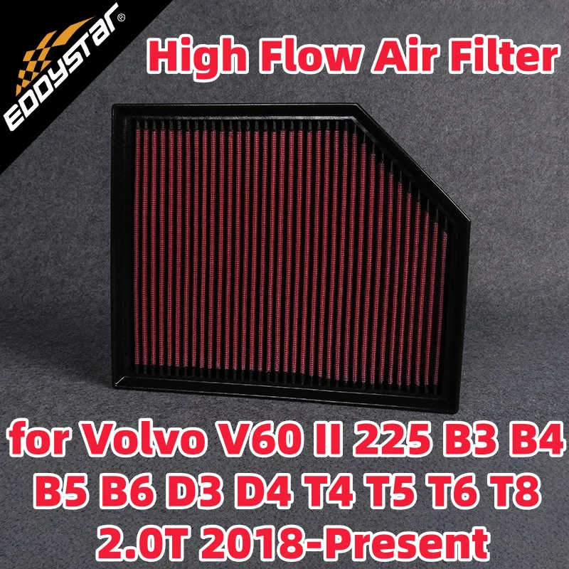 

High Flow Sport Air Filter for Volvo V60 II 225 B3 B4 B5 B6 D3 D4 T4 T5 T6 T8 2.0T 2018-Present Washable Racing Intake Filters