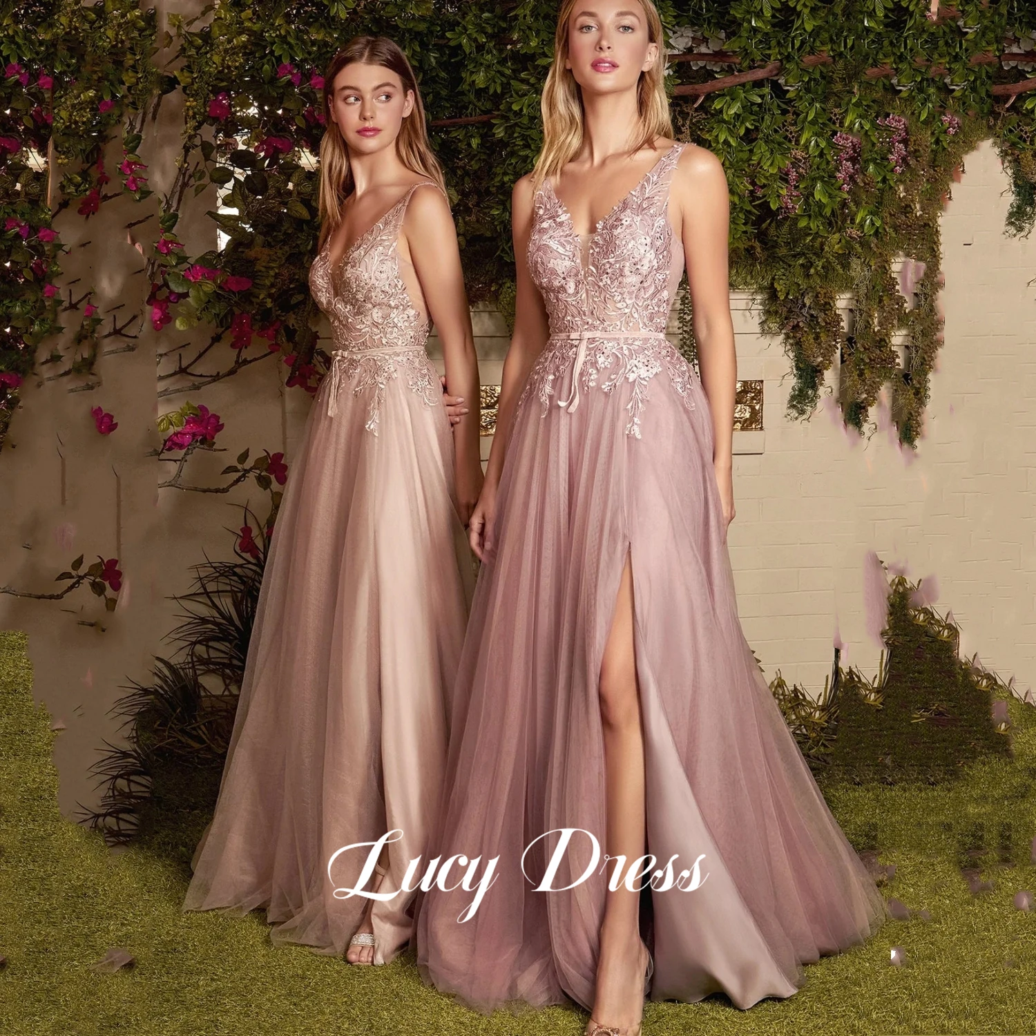 Lucy Lace Party Dresses and Events Mesh Evening Gown A-line Woman's Dress Applique Wedding Dance V-neck Prom Women's Luxury 2023