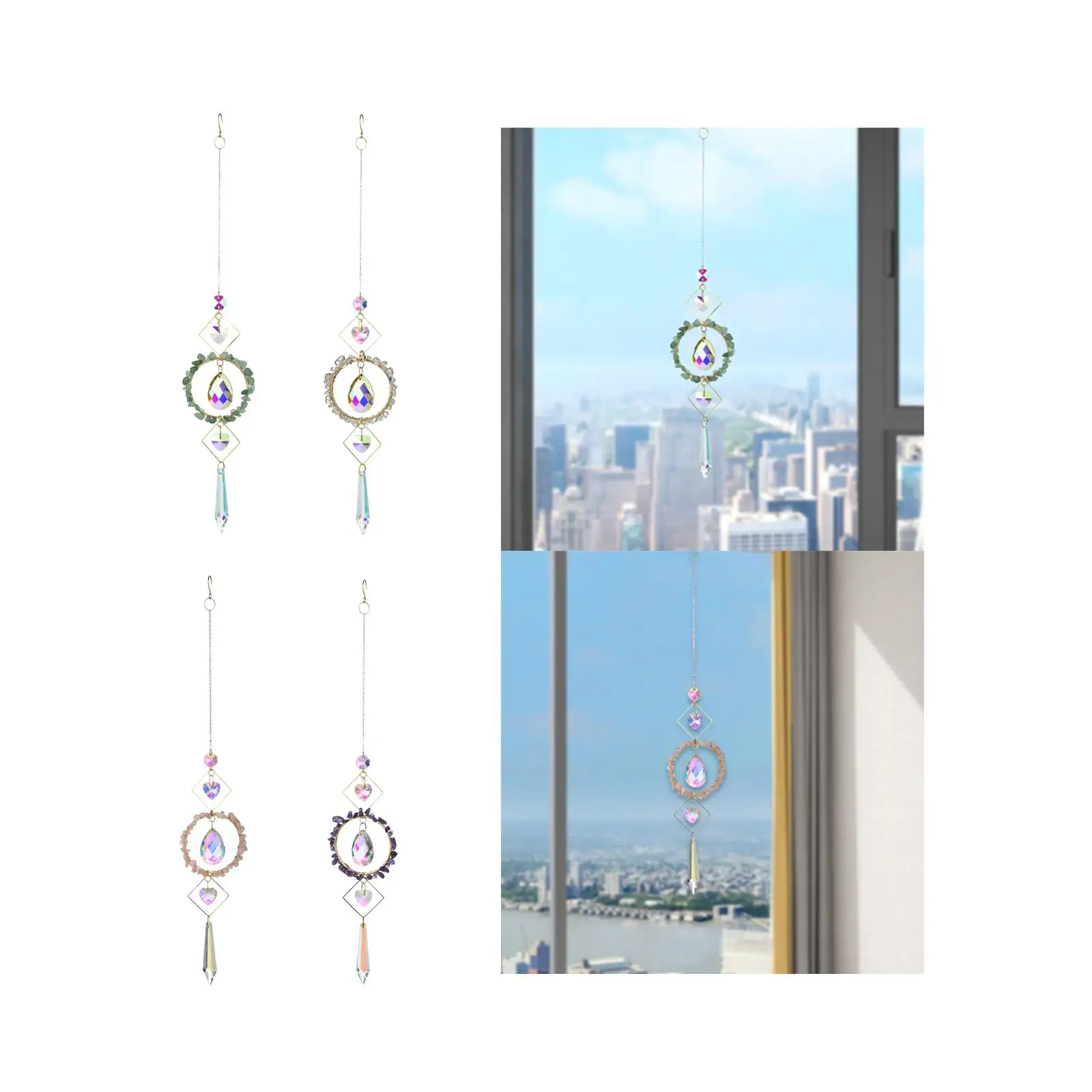 Crystal Prism Suncatcher Wind Chime Hanging Window Decoration Rainbow Maker for Car Porch Garden Gift