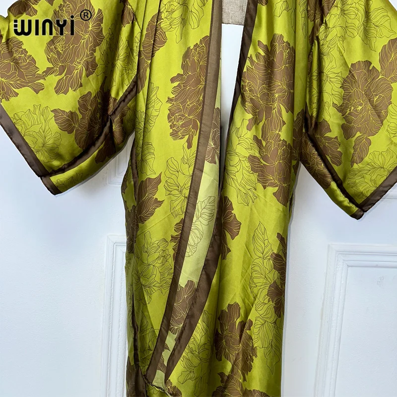 WINYI-Robe longue imprimée style bohème africain pour femme, kimono, cardigans, tenue de plage, kaftan, robe de soirée, maxi manteau