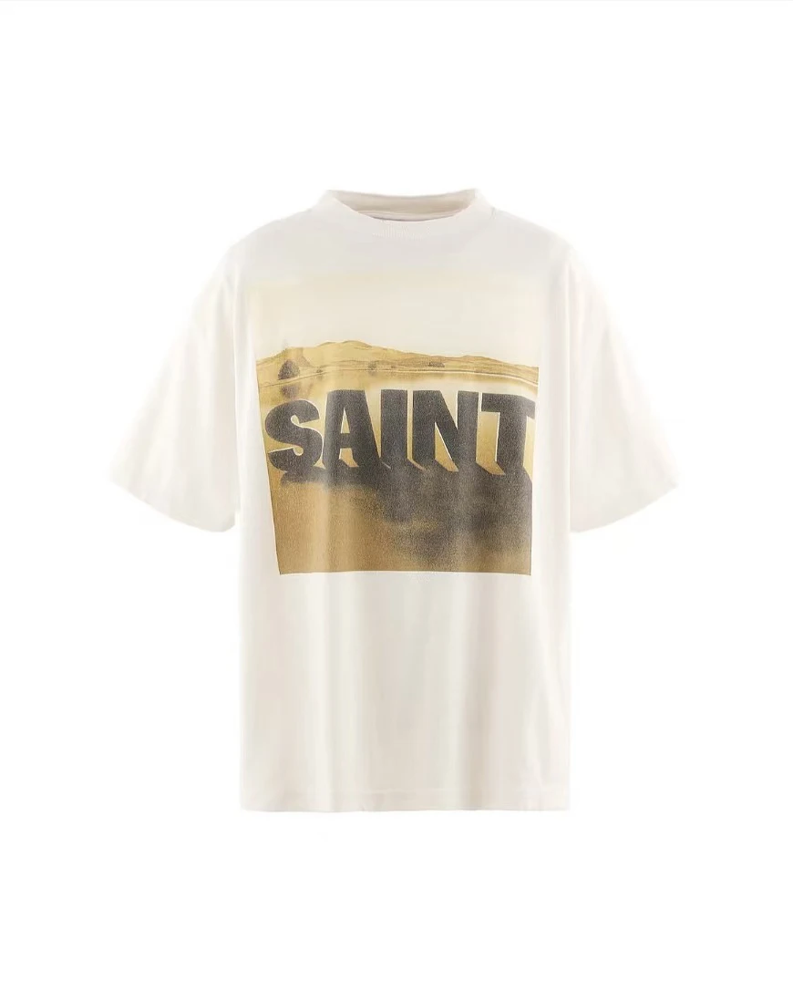 SAINT OF MICHAEL Desert Landscape Print White T-Shirt American Streetwear Heavyweight Washed Loose Oversize Short Sleeve Unisex