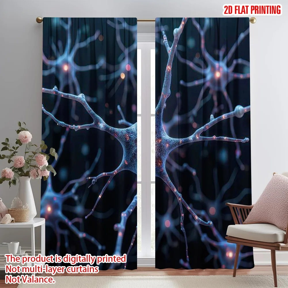 

2D flat printing 2pcs Party Curtains Glowing Neural Connections Digital Printed Polyester Drapes Seasonal Party & Holiday Decor