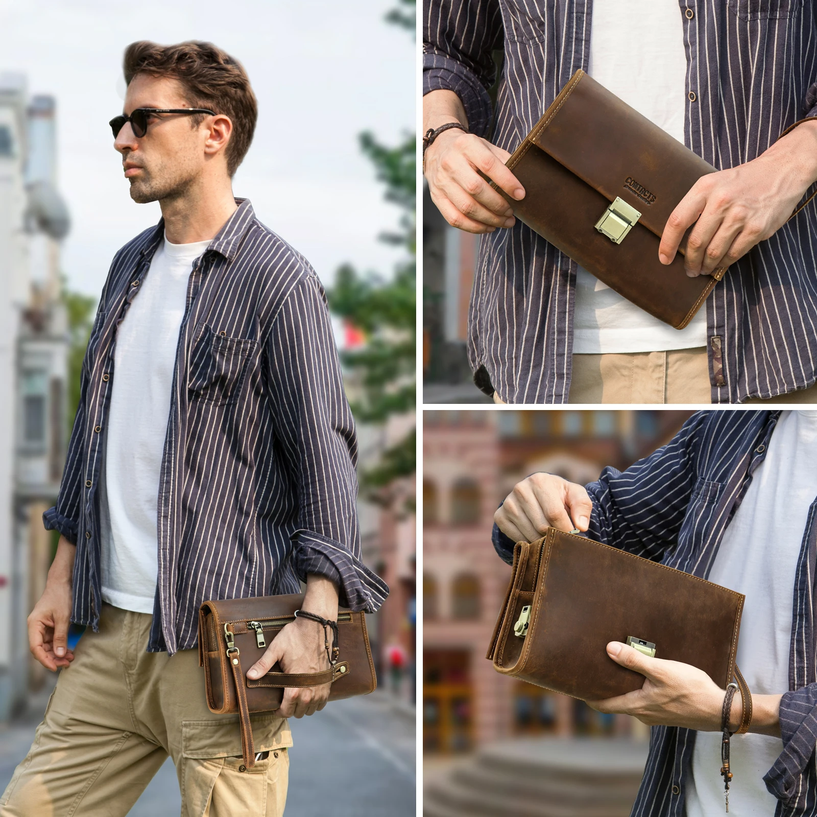 Imagem -06 - Bolsa de Couro Genuíno para Homens Marca de Luxo Embreagem Casual com Senha Dupla Carteira de Telefone Masculina Bolsa de Grande Capacidade